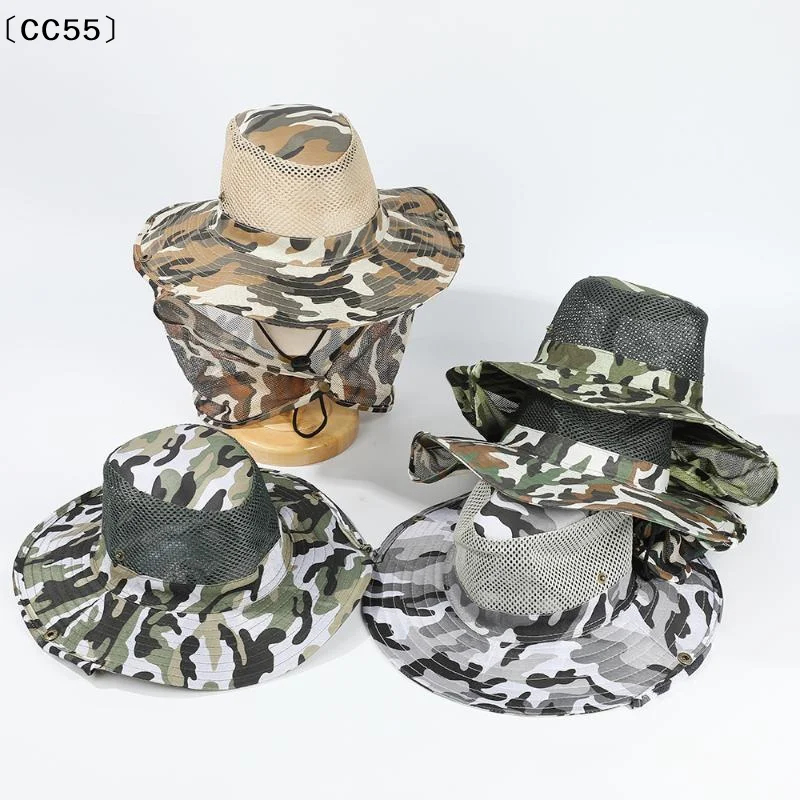 Outdoor Fishing Hat Wide Brim Man Breathable Mesh Fishing Cap Beach Hats Camouflage Sun UV Protection Shade Hat〔CC55〕