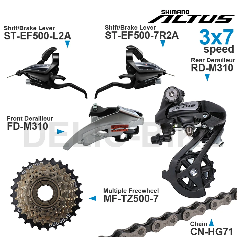 SHIMANO ALTUS ACERA 3x7 Speed Groupset include EF500 Shifters M310 M360 Front/Rear  Derailleur MF-TZ500 Cassette Sprocket Chain