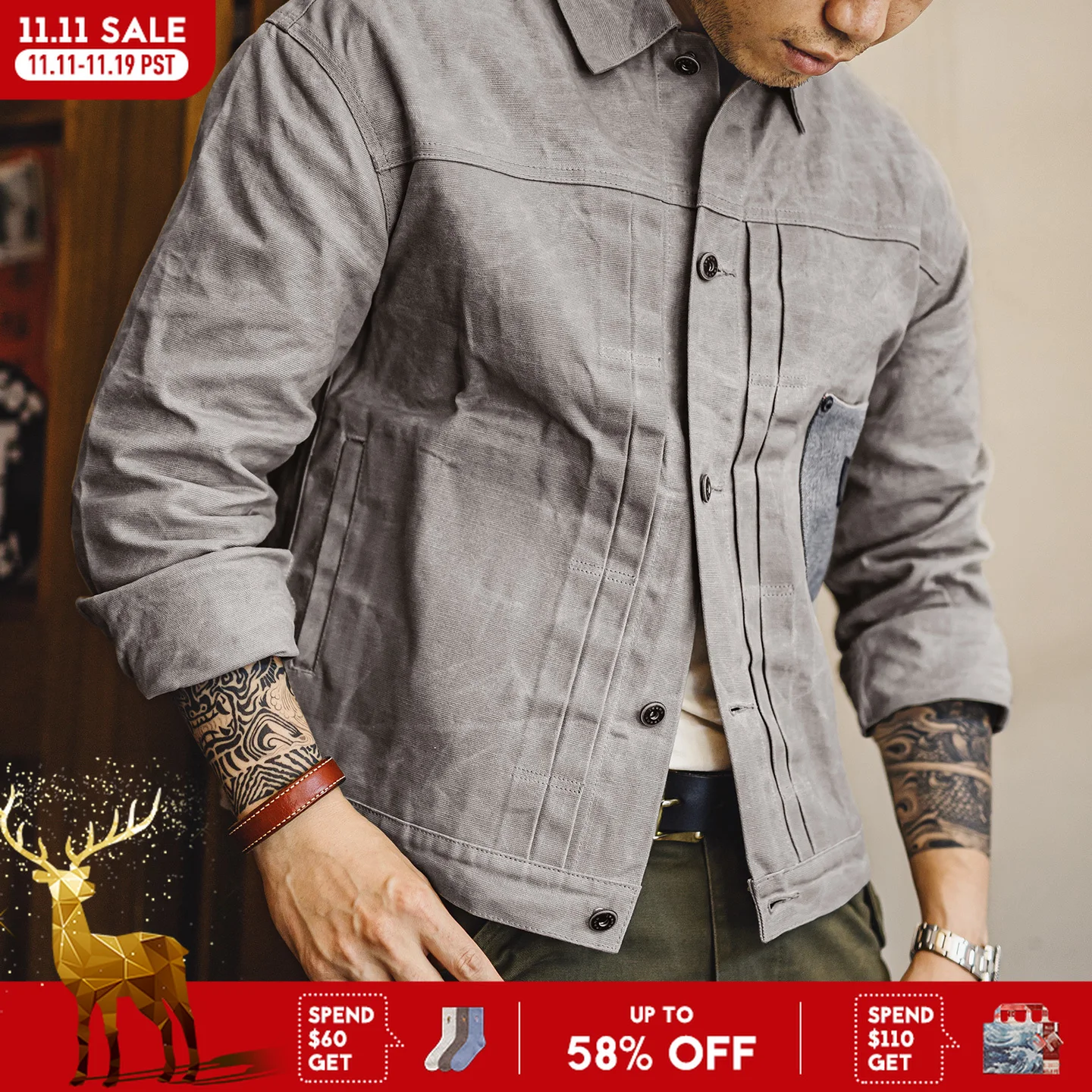 

Мужская рабочая одежда Maden, масляная вощеная куртка, мужская V-образная водонепроницаемая охотничья парусиновая куртка из 100% хлопка, серая облегающая верхняя одежда для осени