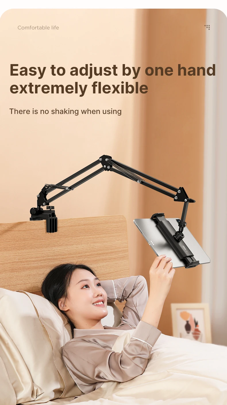 Ulanzi T2 Metal Desktop Stand Long Arm Tablet Stand Bed Desktop Lazy Bracket Support IPad Smartphone Holder Microphone Boom Arm