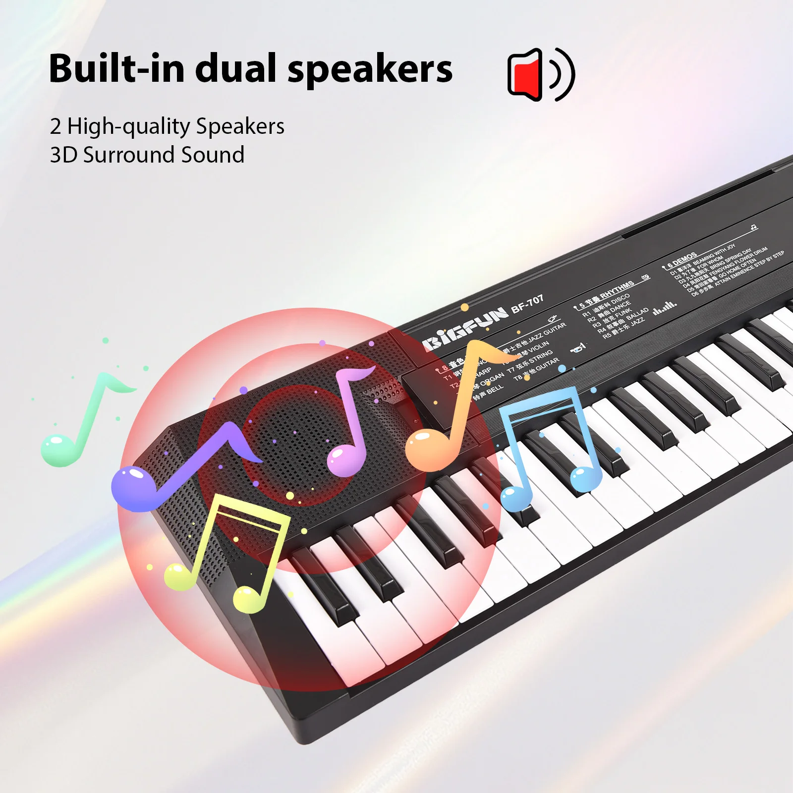 BIGFUN 61 Key Electronic Keyboard Piano Dual Speakers 8 Tones 5 Rhythms 6 Demos with Microphone Portable Keyboard for Beginners
