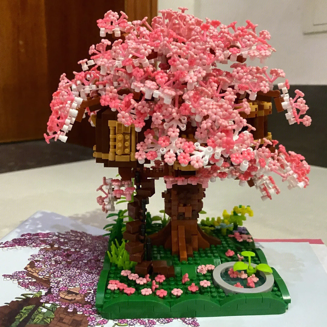 2138 szt. Bloki architektury Sakura wymarzone romantyczne drzewo do domu 3D mikro Model kwiaty do składania Mini klocki do zabawy dla dzieci