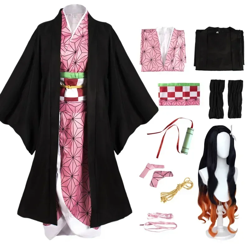 Adult Kids Anime Demon Slayer Kimetsu No Yaiba Tanjirou Kamado Nezuko Zenitsu Shinobu Cosplay Women Kimono Cosplay Costume Wig