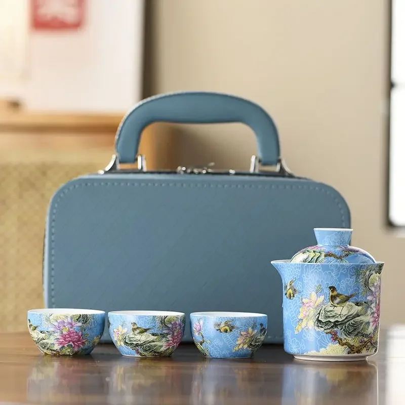 Portable travel outdoor tea set for camping, enamel-colored express cup, ceramic, simple household tea set