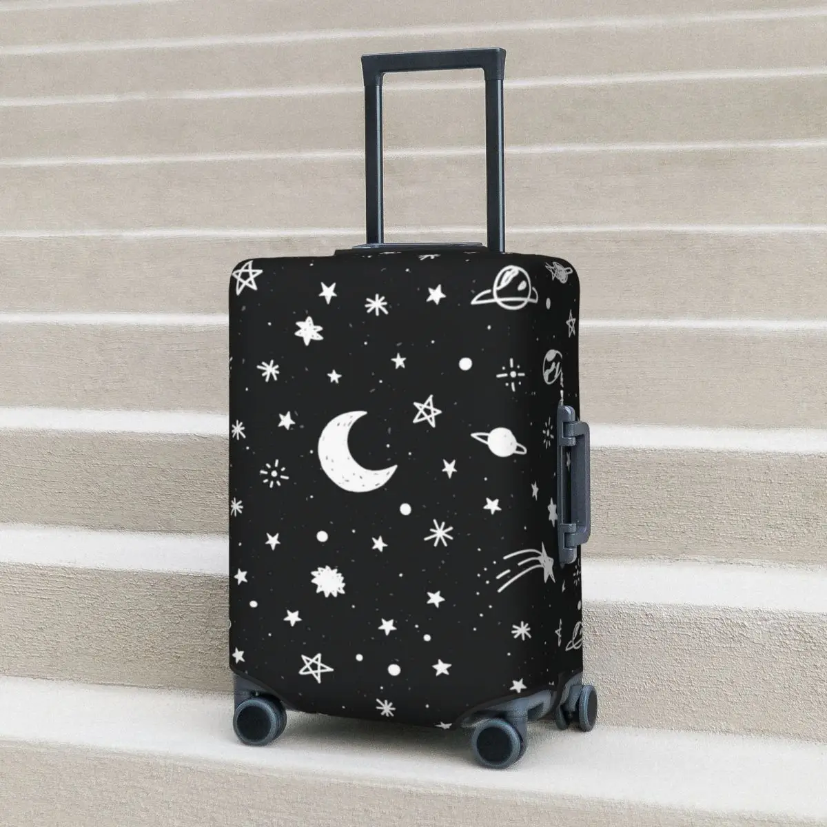 

Cosmic Graphic Doodle Suitcase Cover Holiday Stars Constellation Saturn Strectch Luggage Case Cruise Trip Protector