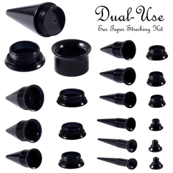 3PCS Unisex 2 in 1 Black Acrylic Screw Fit Interchangeable Taper Plug Piercing Ear Tunnel Stretcher Expander