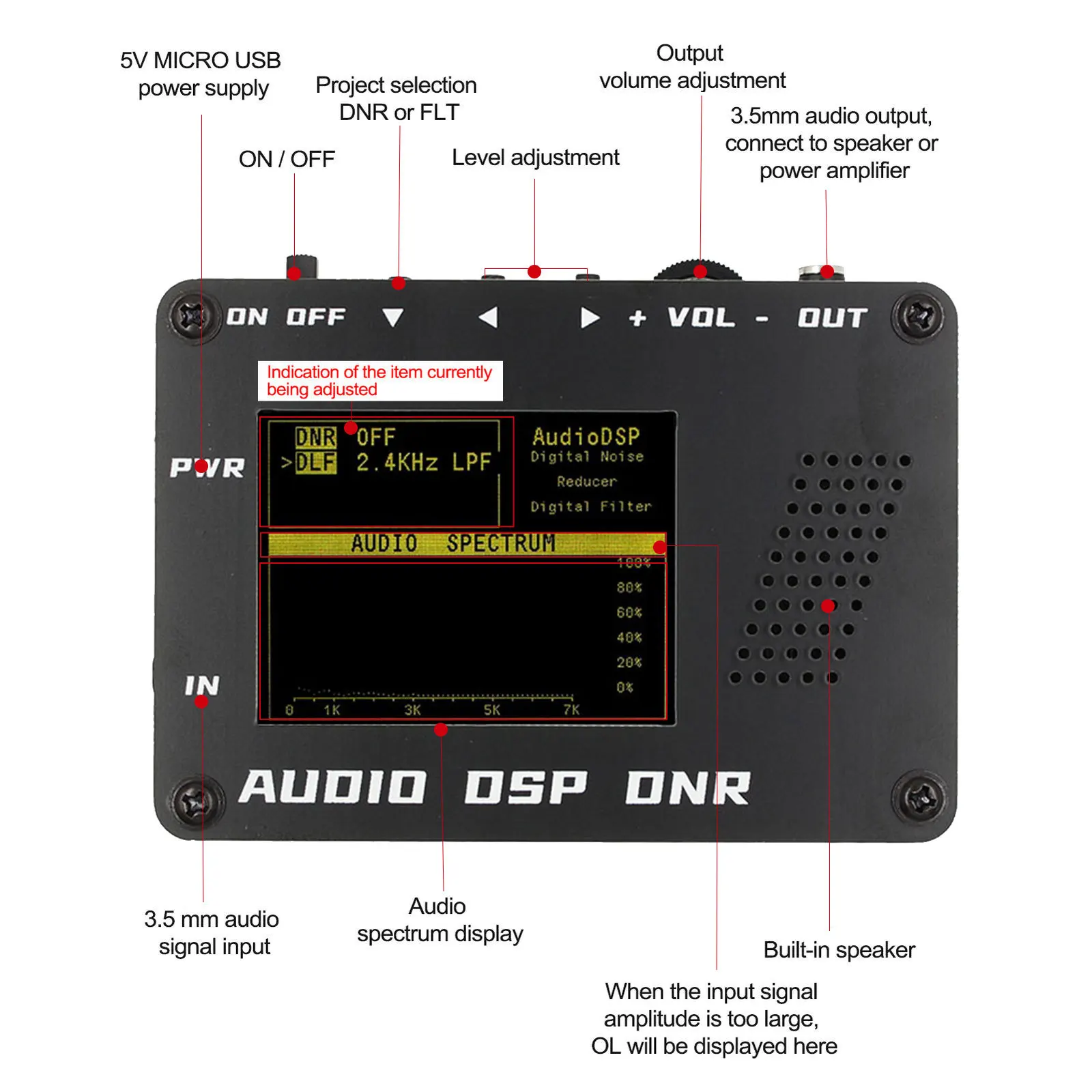 Noise Canceller DNR Digital Filter SSB Radio YAESU ICOM + Speaker