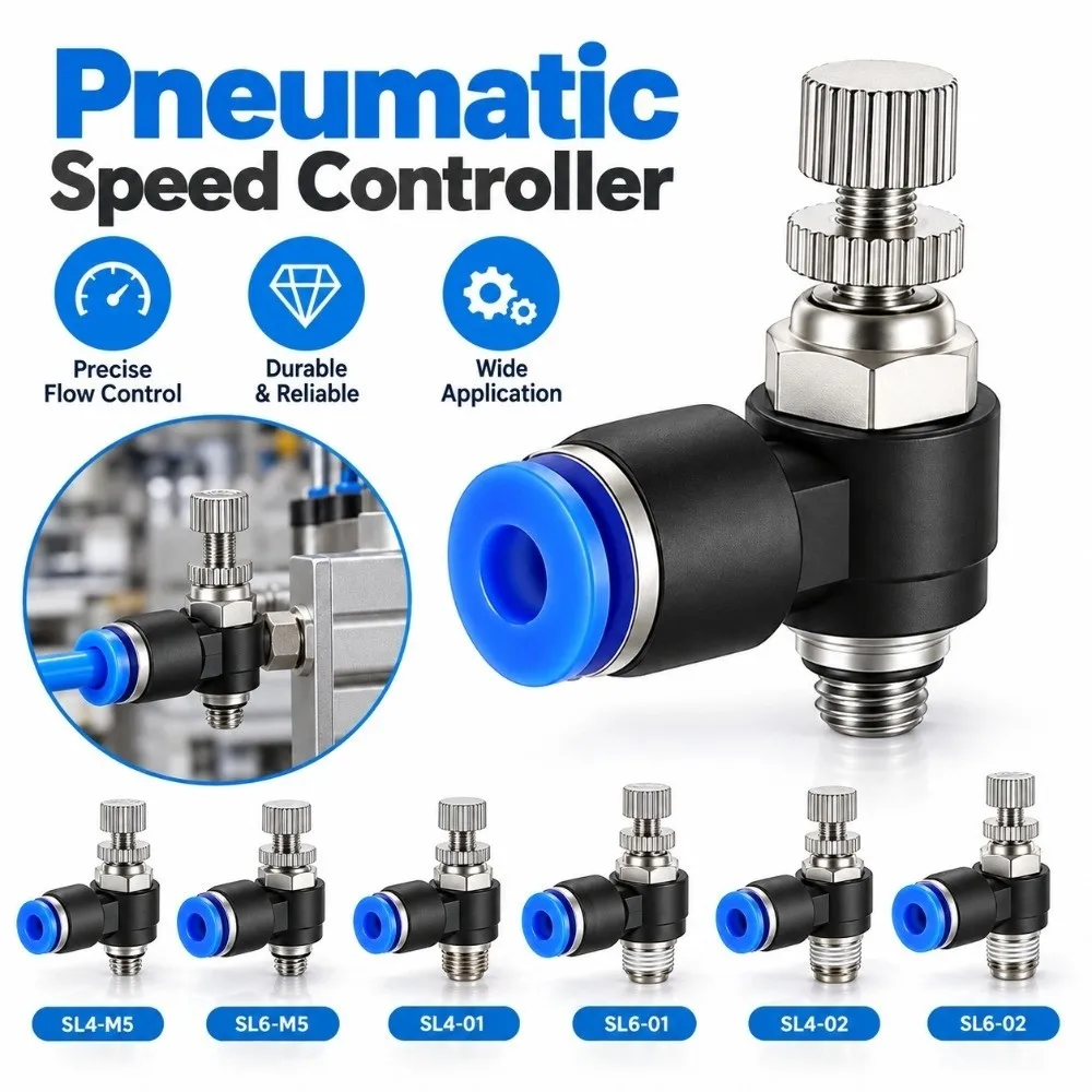 OD 4mm Pneumatic Speed Controller Elbow Connector Wear Resistant Air Flow Control Valve Adjustable Quick Push Connect
