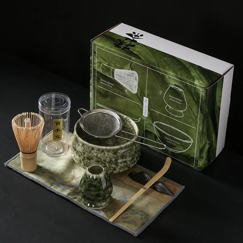 

7pcs/set Handmade Home Easy Clean Matcha Tea Set Stand Kit Bowl Whisk Scoop Gift Ceremony Traditional Japanese Accessories