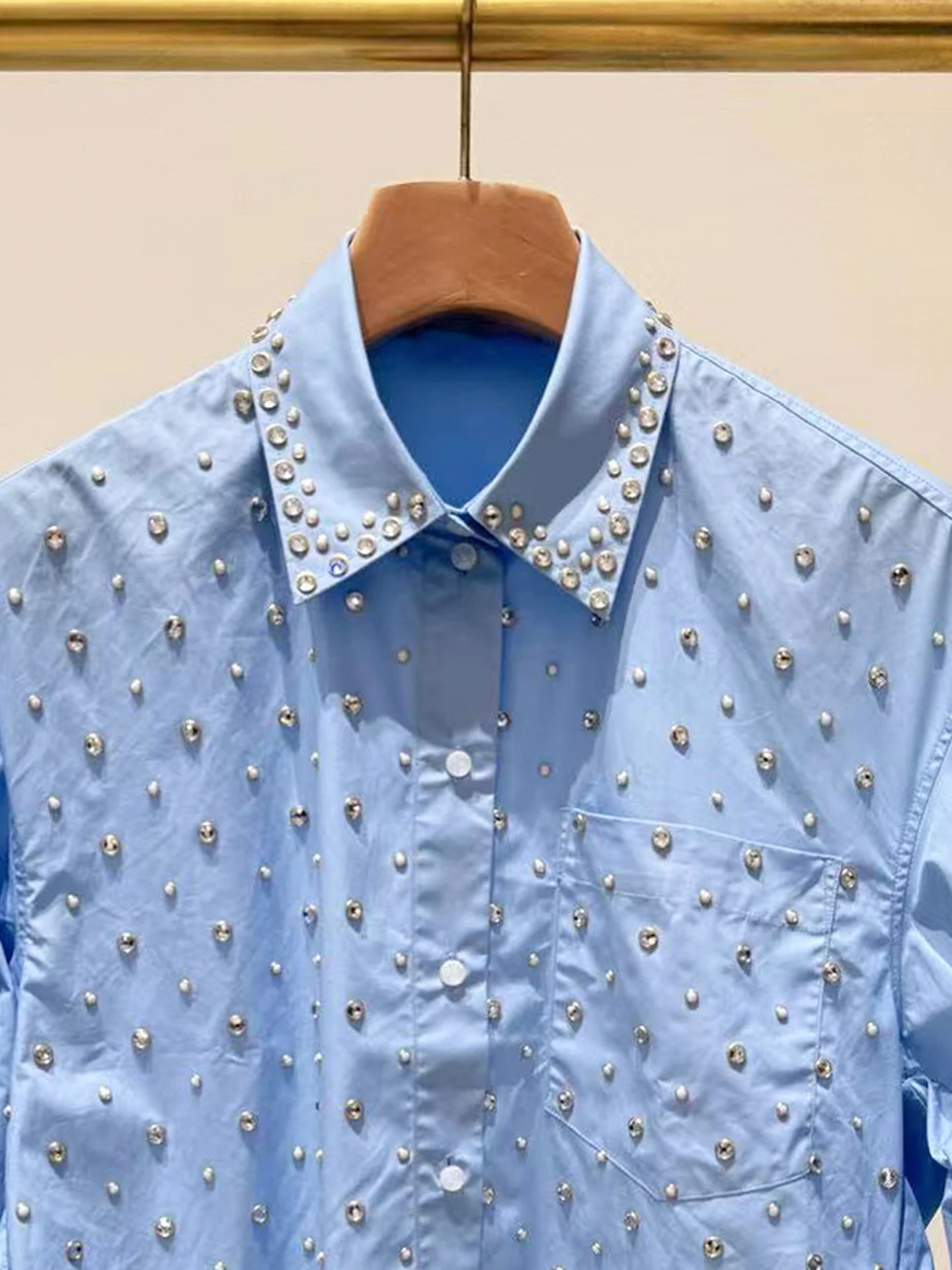 

Ele Women's Heavy Embellied irt Collar Top for Autumn Season Simple Commute Sle Loose Fit Long Sve ort Length