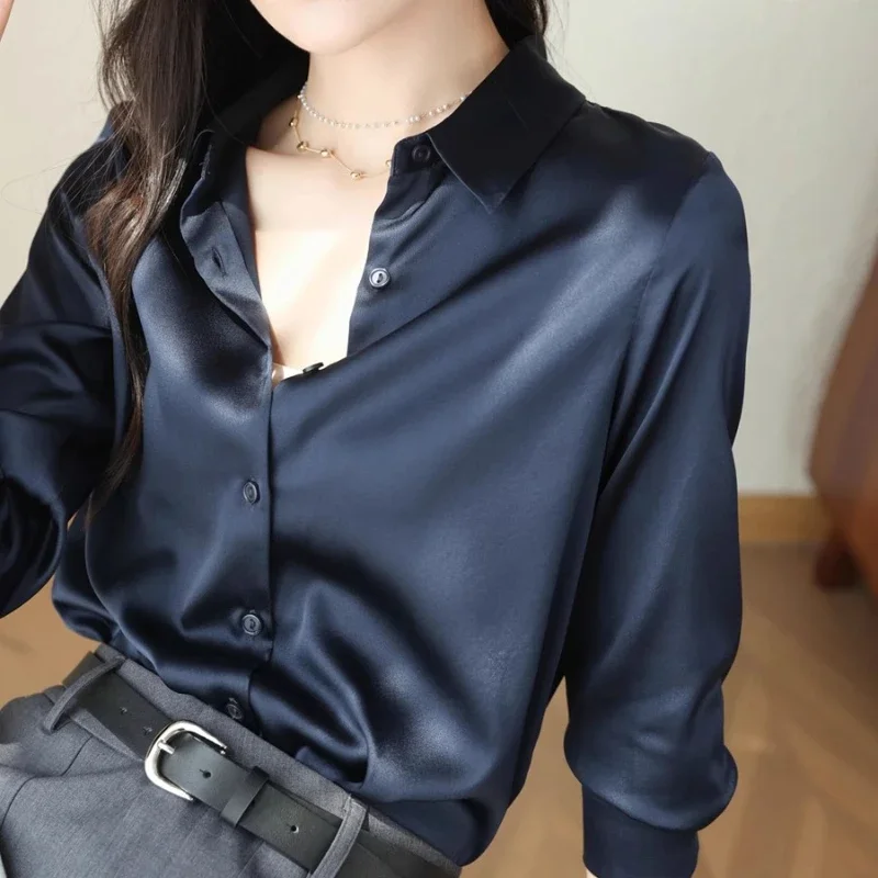 Satin Women\'s Shirt Blouses for Women Fashion 2024 Korean Style Womens Tops Luxury White Shirt Women OL Loose New Women Clothing