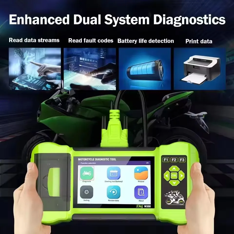 JDiag M300 Motorcycle Diagnostic Scanner OBD2 Tool for Hond BMW DUCATI Kawasaki Motorcycle Fault Code Reading & ABS System Detec