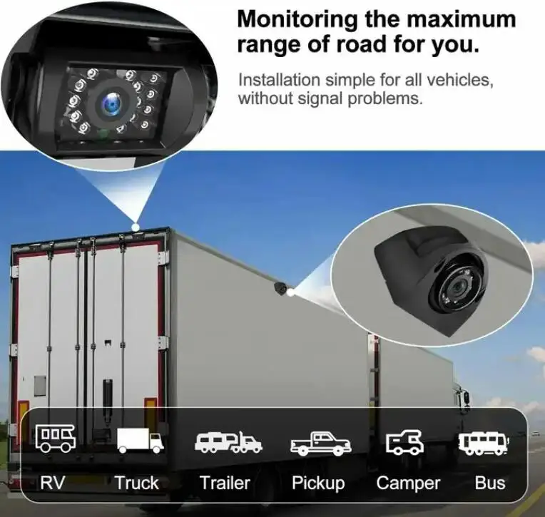 PZ Hot Selling 7 Inch Quad Split Built In AHD DVR 4 Channels Car Reversing Aid Video Recording All In One