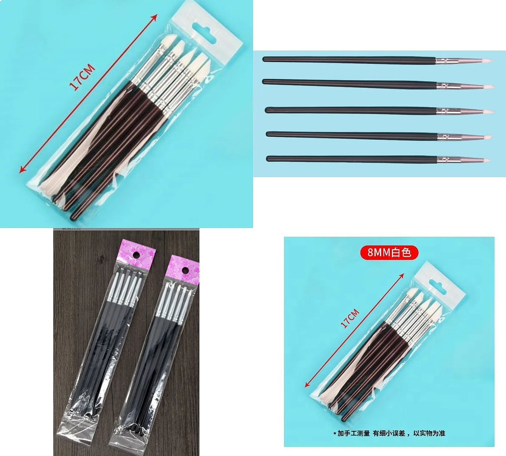 5pcs Dentals Wood Brush Pen 3 5 8mm Silicone Shaping Tool for Composite Cement