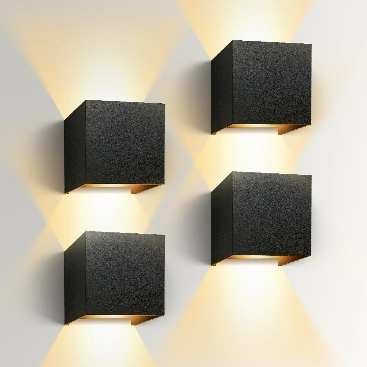4-delige moderne LED wandlamp, 7W LED aluminium wandverlichting met verstelbare lichtbundel (op en neer), kubusvormige LED-lamp voor woonkamer en slaapkamer