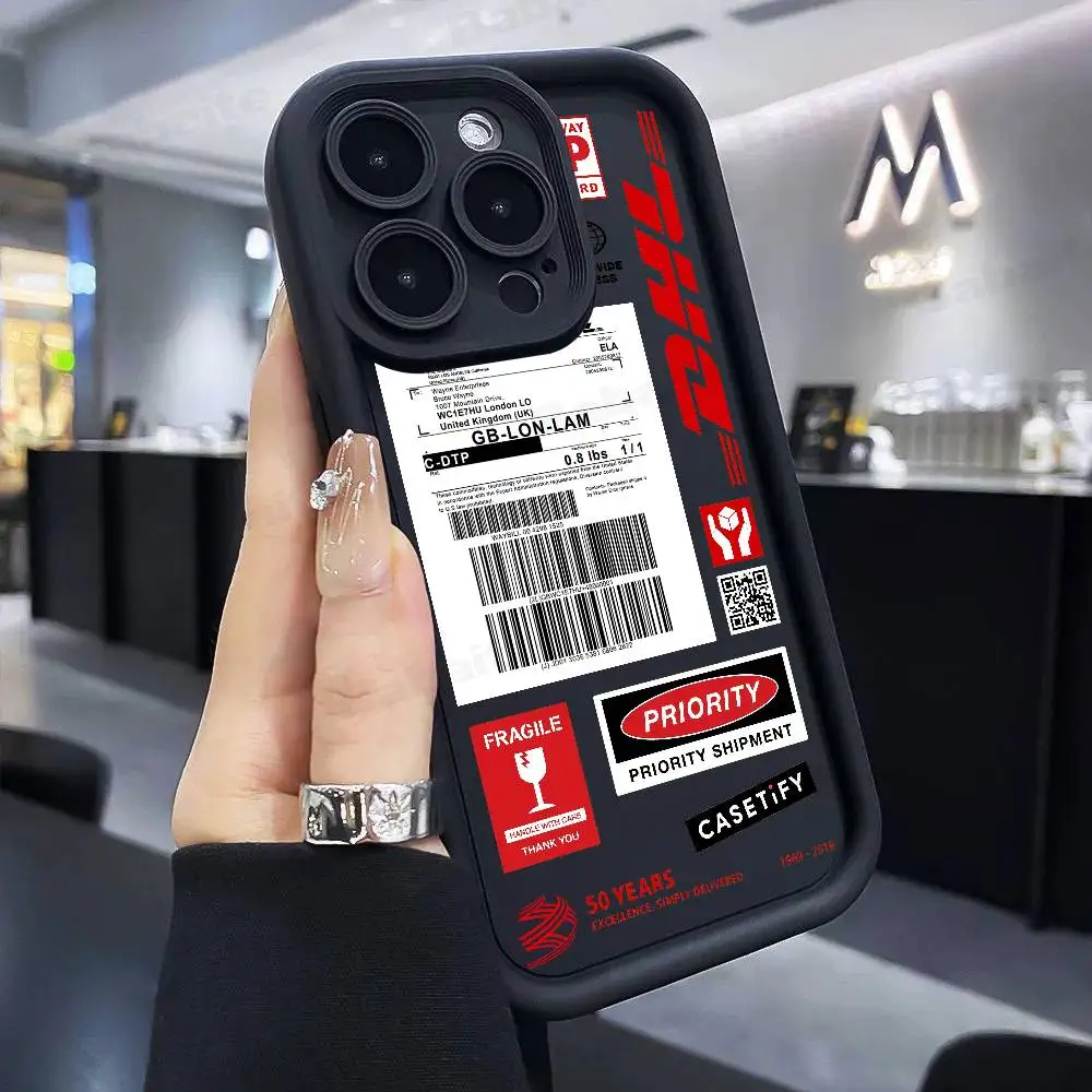 حار الاتجاه الباركود التسمية D-DHL جراب هاتف آيفون 17 16 15 14 13 12 11 برو ماكس زائد الأسود التغطية الكاملة غطاء مقاوم للصدمات من البولي يوريثان