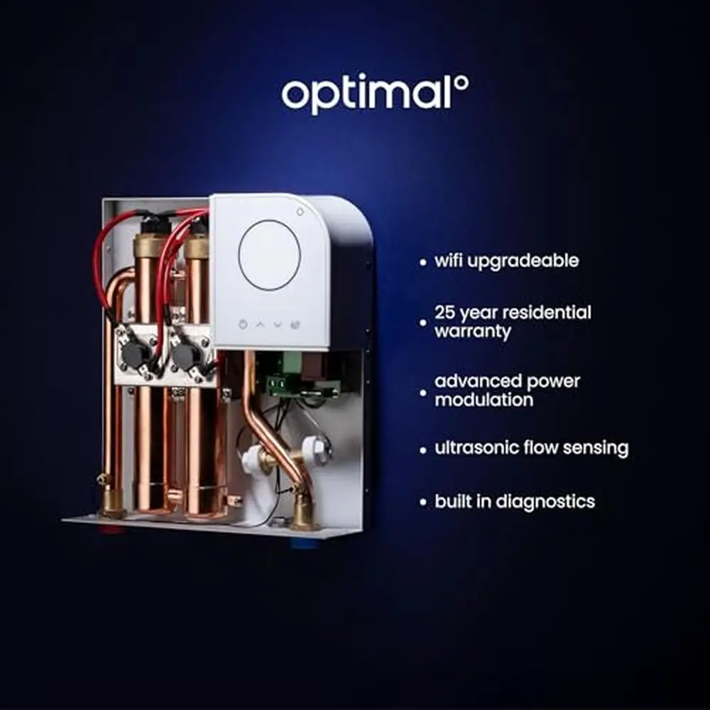 Smart Electric Tankless Water Heater WiFi Enabled Opti27  27KW 4.5 GPM Compact Design with Freeze Protection and Advanced