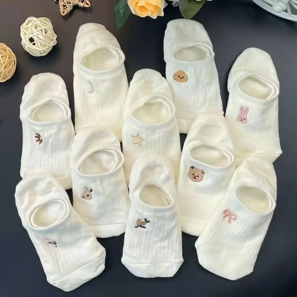 

10Pairs Flower Animal Thin Boat Socks Non-slip Breathable Sweet Short Socks Cartoon Hosiery Summer Invisible Socks Streetwear