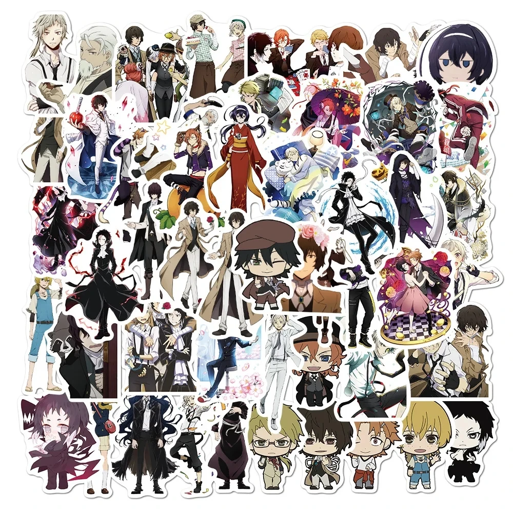 50pcs Bungo Stray Dogs Sticker Pack Waterproof Anime Stickers Cute Laptop Skin Phone Case Handbook Kawaii Packaging