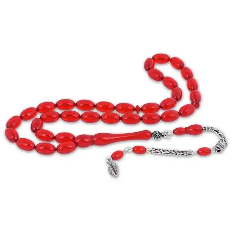 Silver Tassels Red Powder Amber Prayer Beads