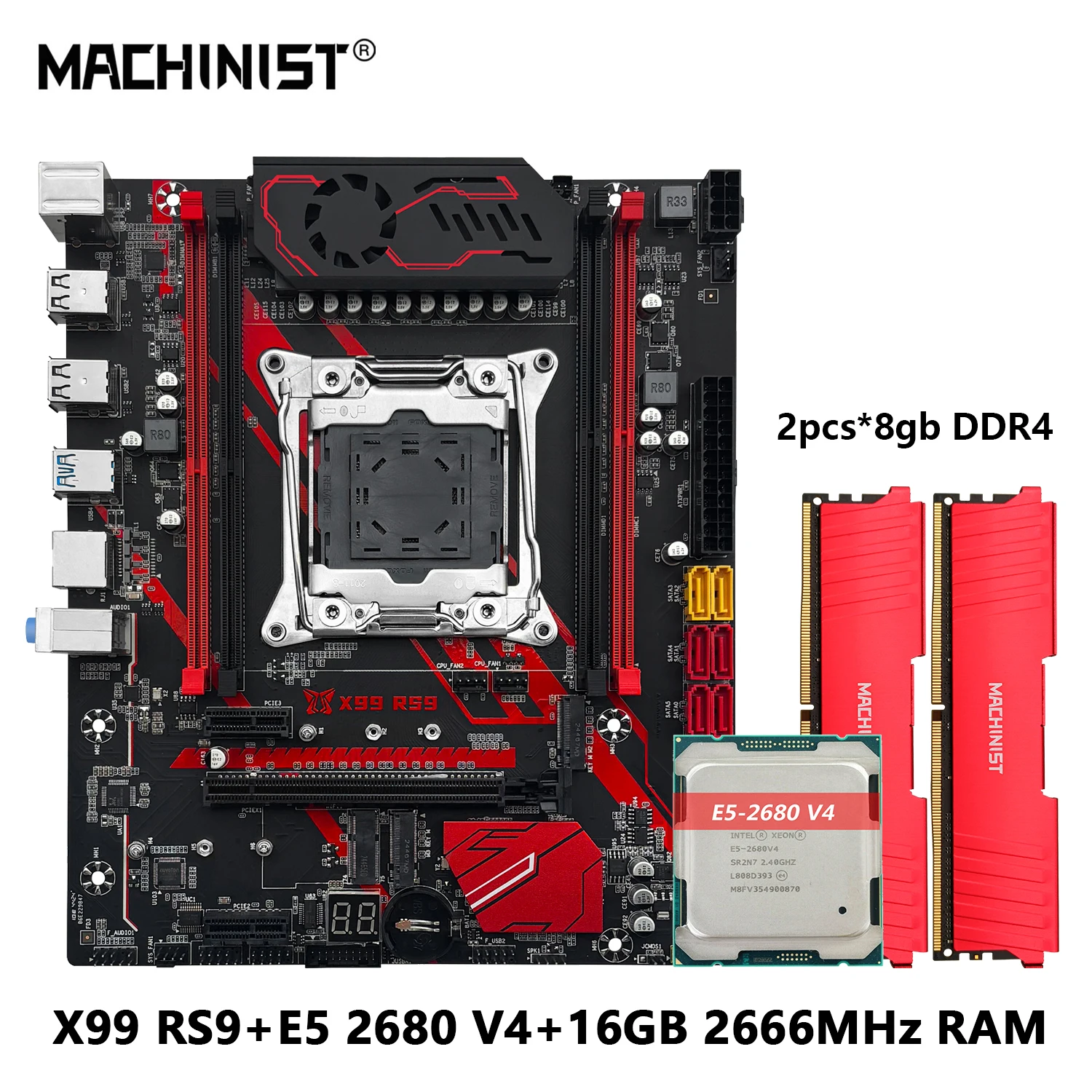 Machinist Rs 9X99 Moederbord Set Kit Xeon E5 2680 V4 Cpu Processor Combo Lga 2011-3 16G = 2*8G Ddr4 2666 Ram Geheugen Nvme M.2 Sata