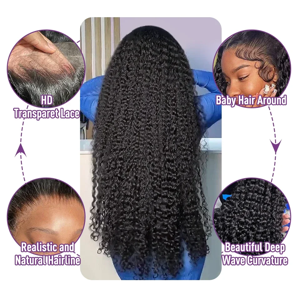 Perruque Lace Front Wig Deep Wave Naturelle Bouclée, Cheveux Humains, 13x4, 13x6, HD, 30 40 Pouces, pour Femme Africaine