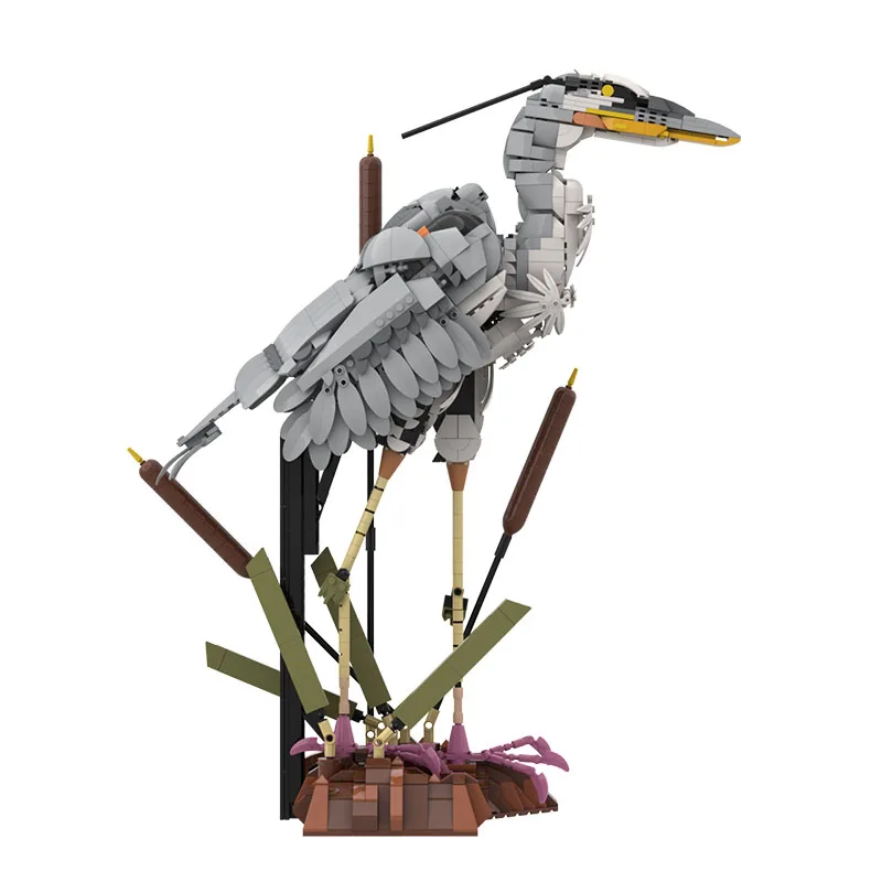 MOC Grey Heron Building Blocks Realistic Bird Model Kit for Adults DIY Advanced Puzzle Nature Home Office Decor