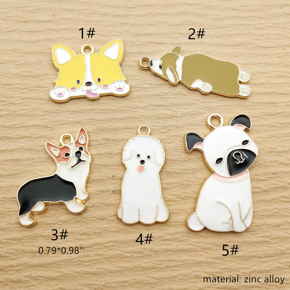 10pcs Dog Charm for Jewelry Making Enamel Necklace Earring Pendant Diy Accessories Alloy Metal Gold Plated