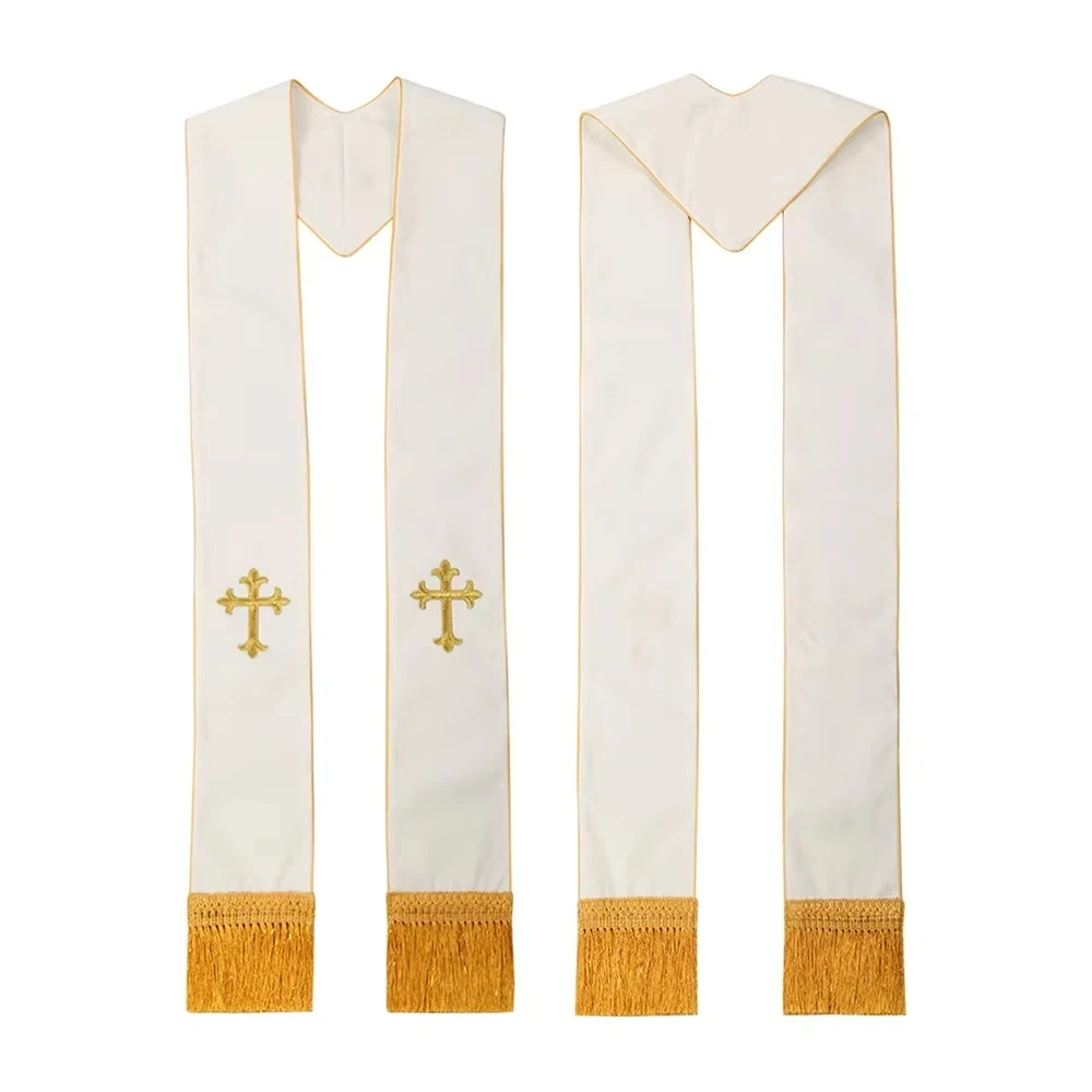 Schwarze Stola für Geistliche, Priesterkreuz, Bestickte Kostüme, Priesterstolen für Männer und Frauen mit Quastenmuster – Detail 9