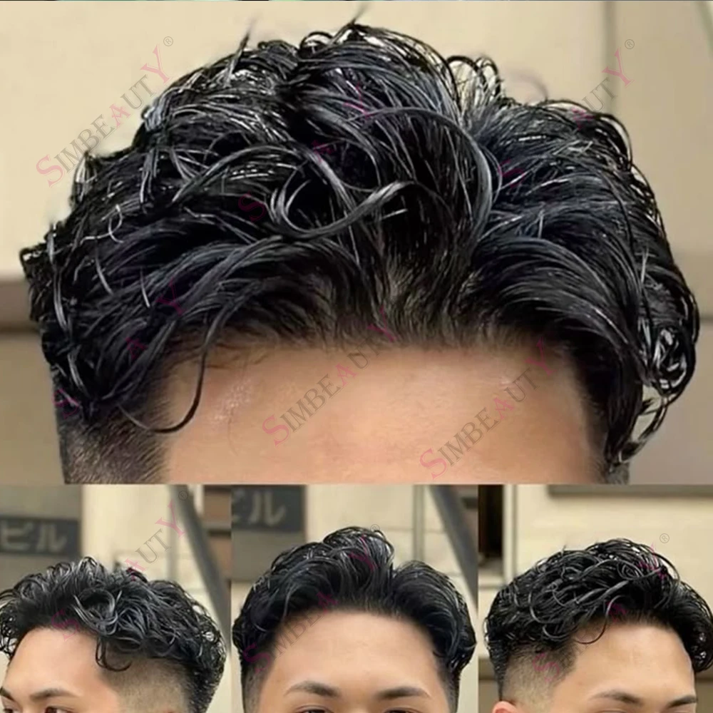 

Lace Front Silk Base Men's Toupee 100% Virgin Human Hair Black Silk Top Breathable Hair Replacement System Invisible Hairline