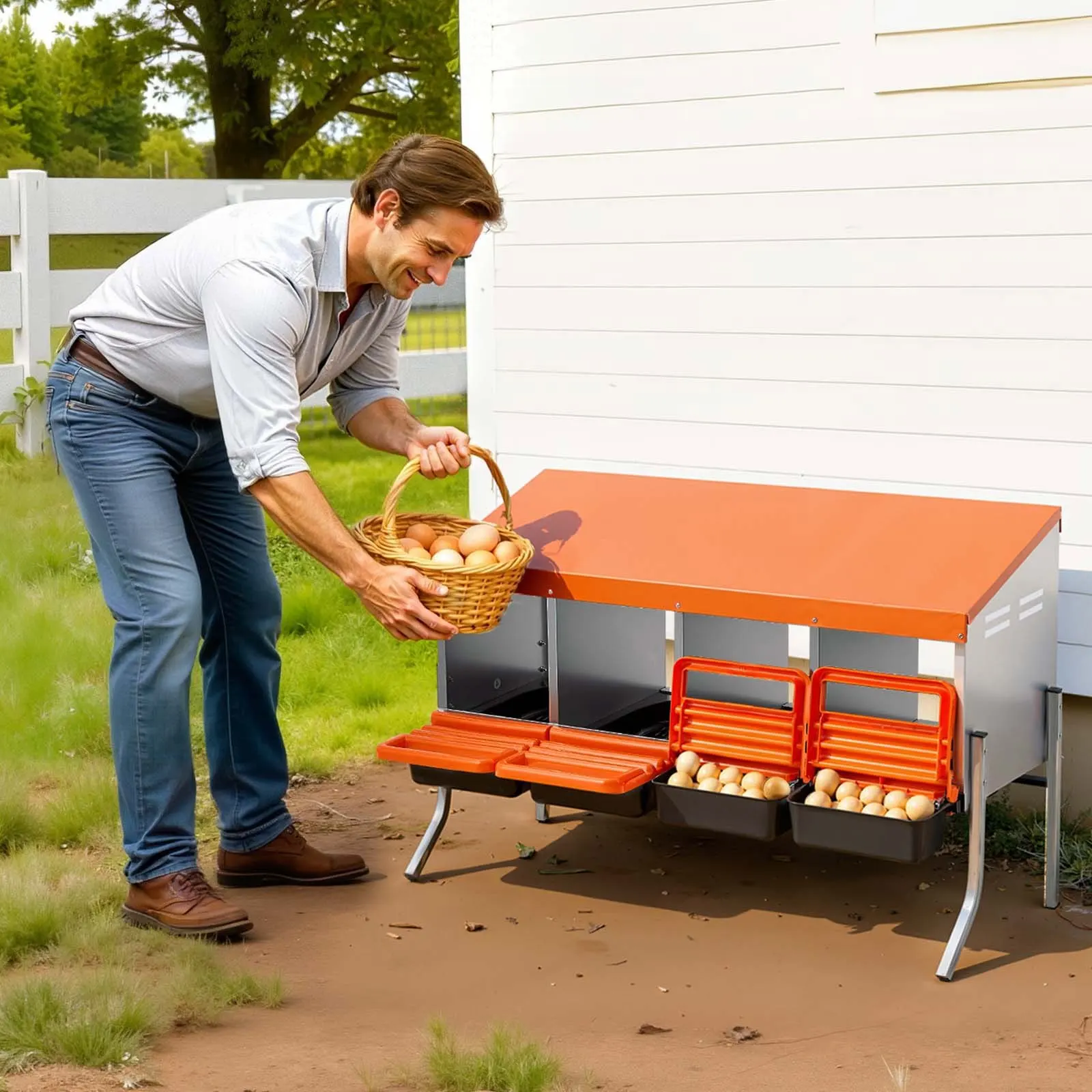 

Chicken Nesting Boxes, 4 Compartments, with Support Legs, Easy Egg Collection, Galvanized Steel and High-Strength Plastic, Ro