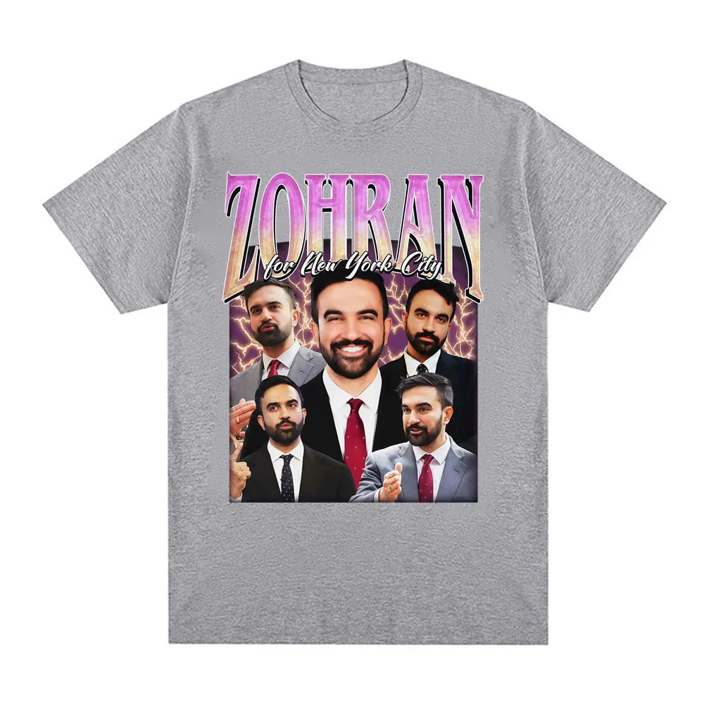 مضحك Zohran لمدينة نيويورك خمر نمط تي شيرت الرجال النساء موضة القوطية عالية الجودة تي شيرت عادية س الرقبة تي شيرتات قطن #1