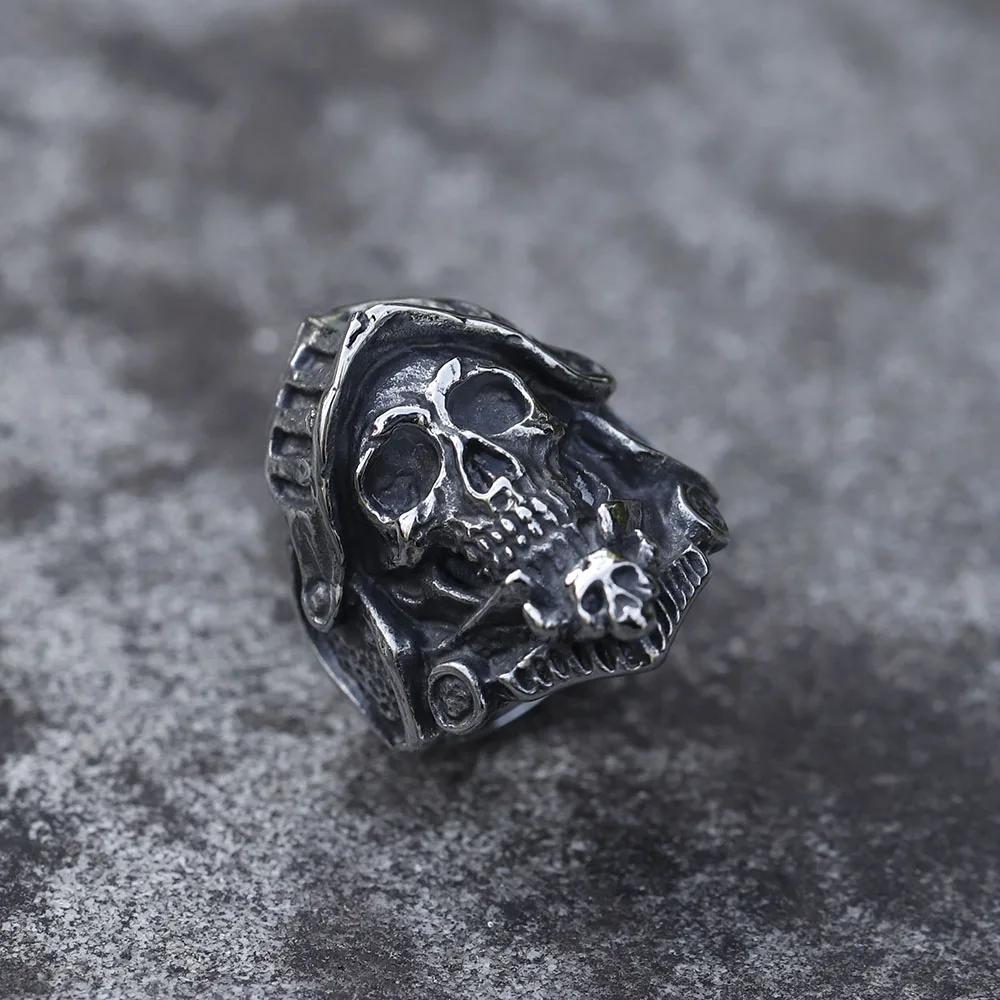 2022 NEW Men\'s 316L stainless-steel rings Biker Calvarium skull ring for teens gothic punk Motorcycl Jewelry Gifts free shipping