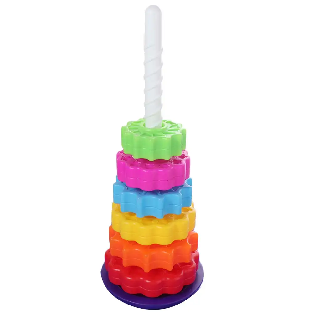 Rainbow Ring Stacker Rainbow Spinning Stacking Toys Early Education Puzzle Rotating Rainbow Tower Ferrule Stackable