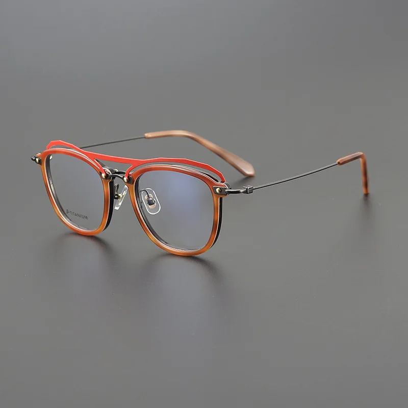 Originality Design Double Bridge Brillengestell Ovale Acetat-Schildkrötenbrille mit Beinen aus reinem Titan für Herren- und Damenbrillen