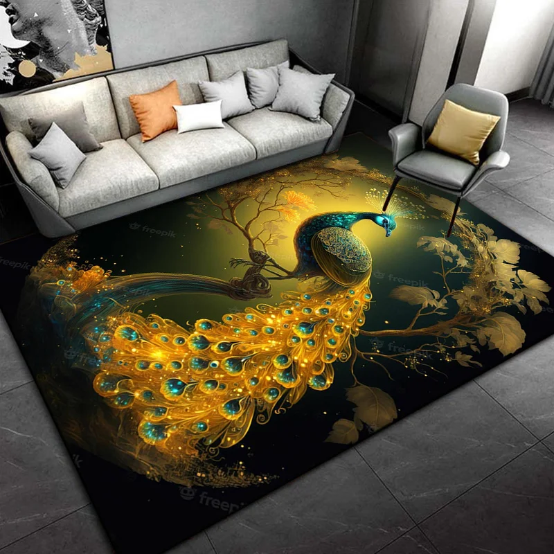 3D Exquisite Peacock Animal Area Rug,Carpet Rug for Home Living Room Bedroom Sofa Doormat Kitchen Decoration,Non-slip Floor Mats