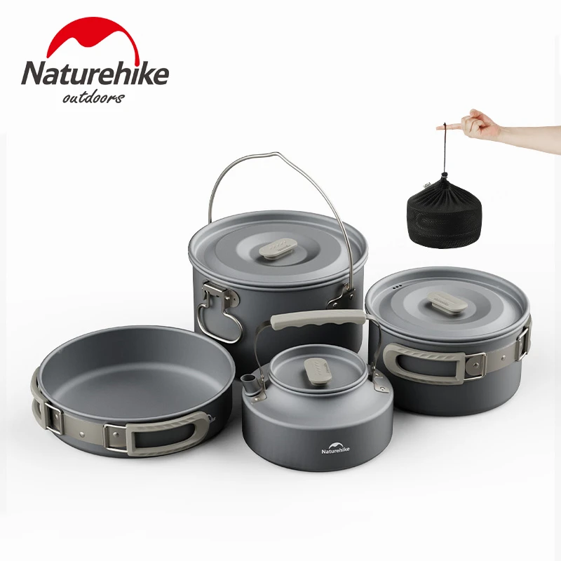 Naturehike Camping zestaw naczyń kuchennych garnek na zewnątrz zestaw zastawy stołowej gotowanie czajnik do wody patelnia sztućce podróżne naczynia piesze wycieczki piknik turystyczny
