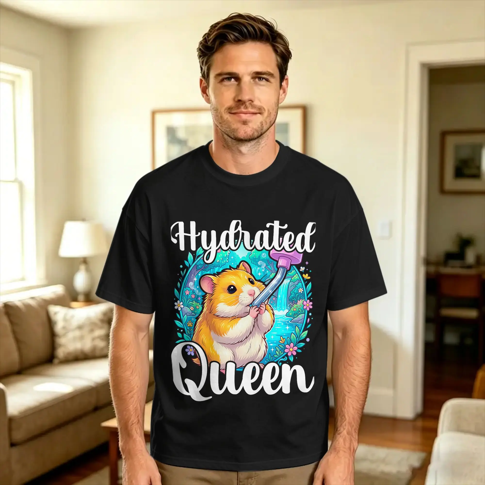 Vintage T Shirt Hydrated Queen Cute Hamster Shining Lake Funny Meme  Cotton T Shirts  Leisure Tshirt Custom Short Sleeve Tops