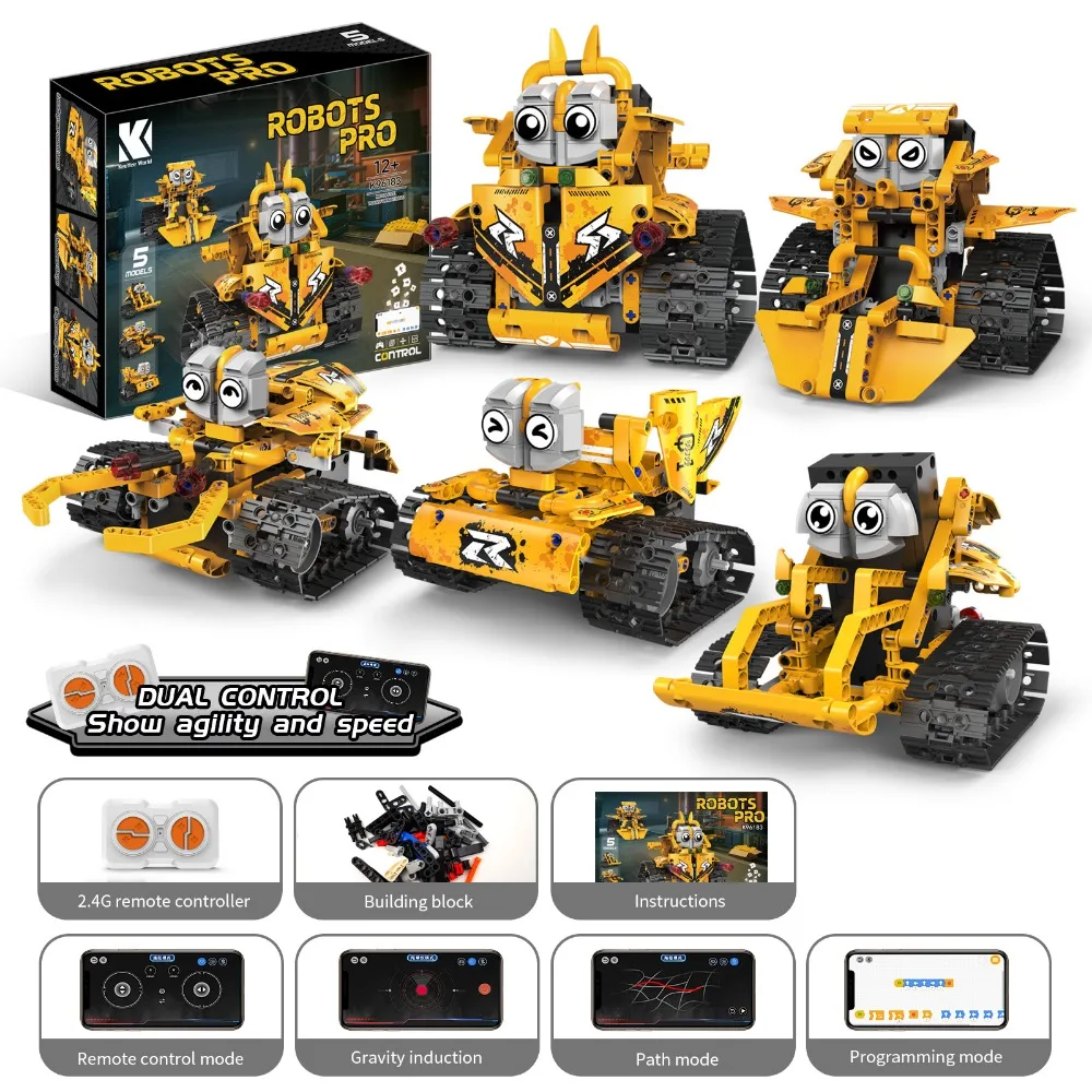 5 in 1 Technical Remote Control APP Programmable Deformed Robot Building Block Fire Engineering Electric Bricks Toys Kids Gifts