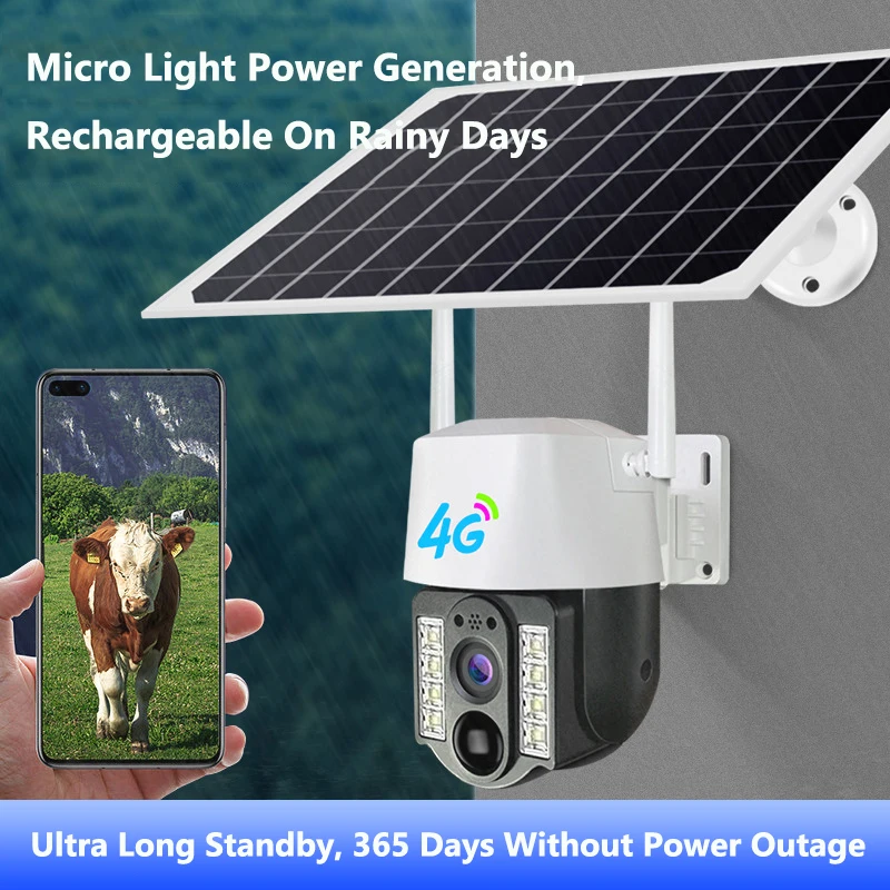 Solar WiFi PTZ Camera 4G Sim Outdoor Waterproof IP Cameras PIR Motion Detection Night Vision Built-in Battery Surveillance Cam