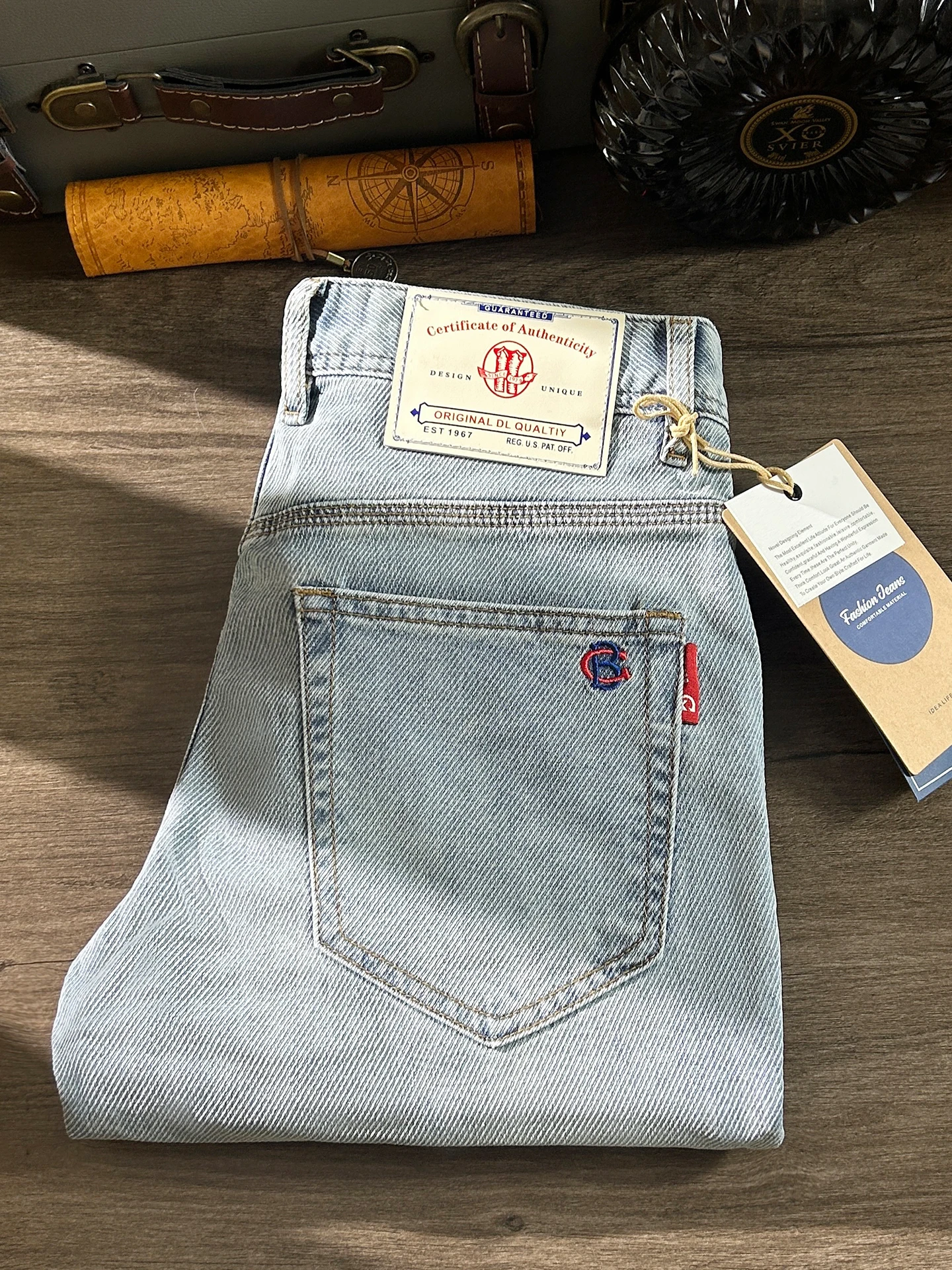 

Slim Fit Light Blue Jeans Men's New 2026 Hong Kong Quality Straight Leg Casual Pants mid Waist Cotton Stretch Denim
