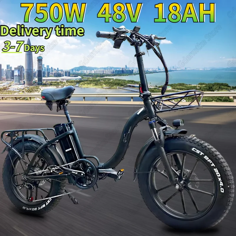 Y20 E Bike 750W Motor 48V18AH Lithium Battery Folding 20 Inch Fat Tire Electric Bike Mountain Shock Absorption Electric Bicycle