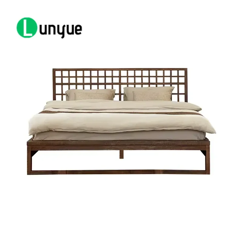 Wabisabi Style Solid Wood Platform Bed Frame Large King Size Durable Eco Friendly Customizable Loft Bedroom Furniture