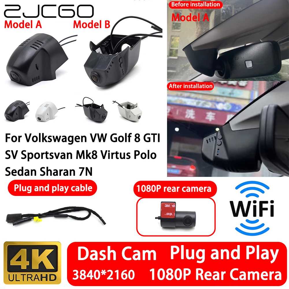 for Volkswagen VW Golf 8 GTI SV Sportsvan Mk8 Virtus Polo Sedan Sharan 7N 4K 2160P Front Rear Camera Dash Cam Wifi Plug and Play
