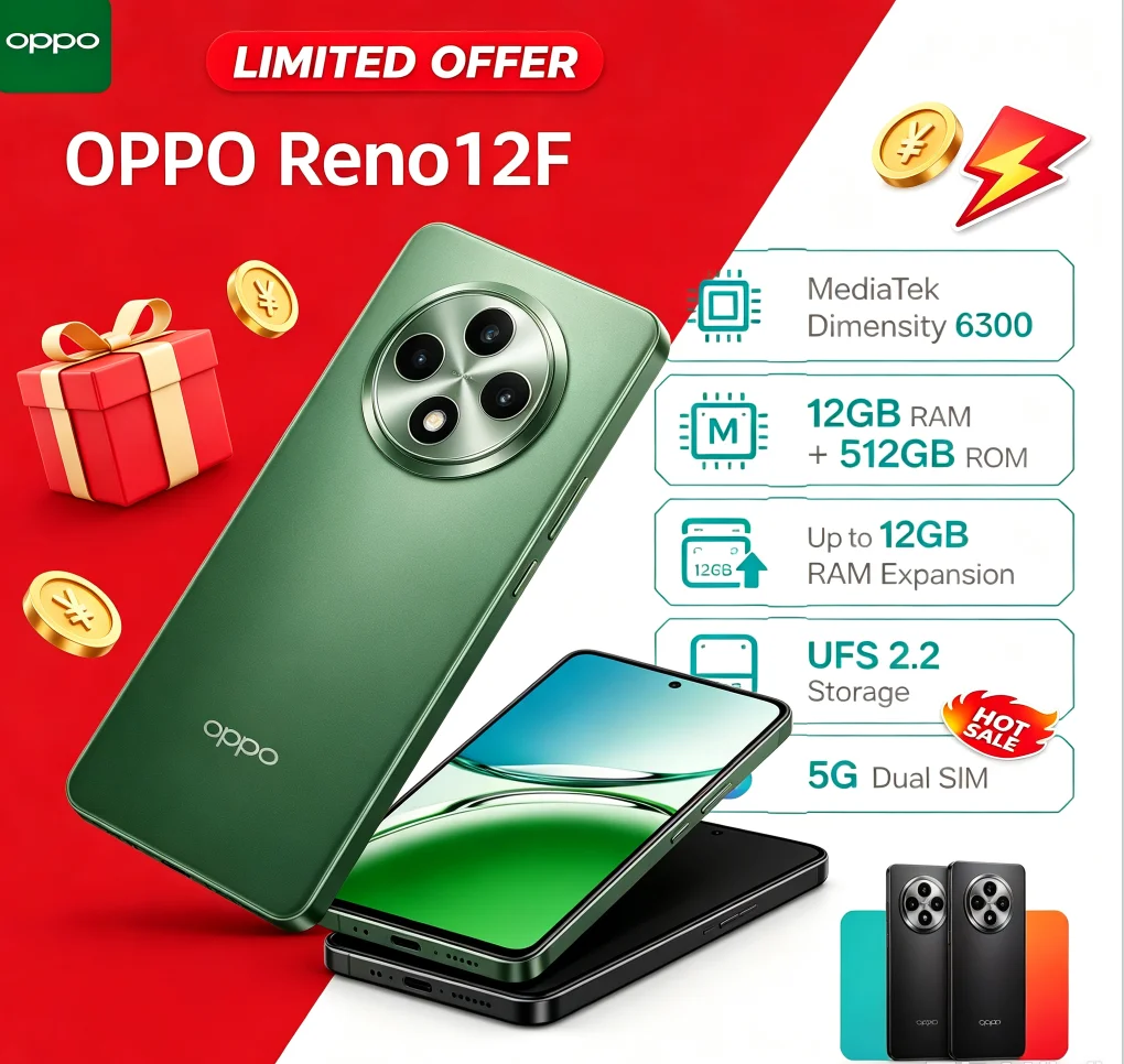 New Arrival 2026 Global Unlocked OPPO Reno12F Cellphone 12GB RAM 512GB Large Storage Optimized Memory Performance Android Smart