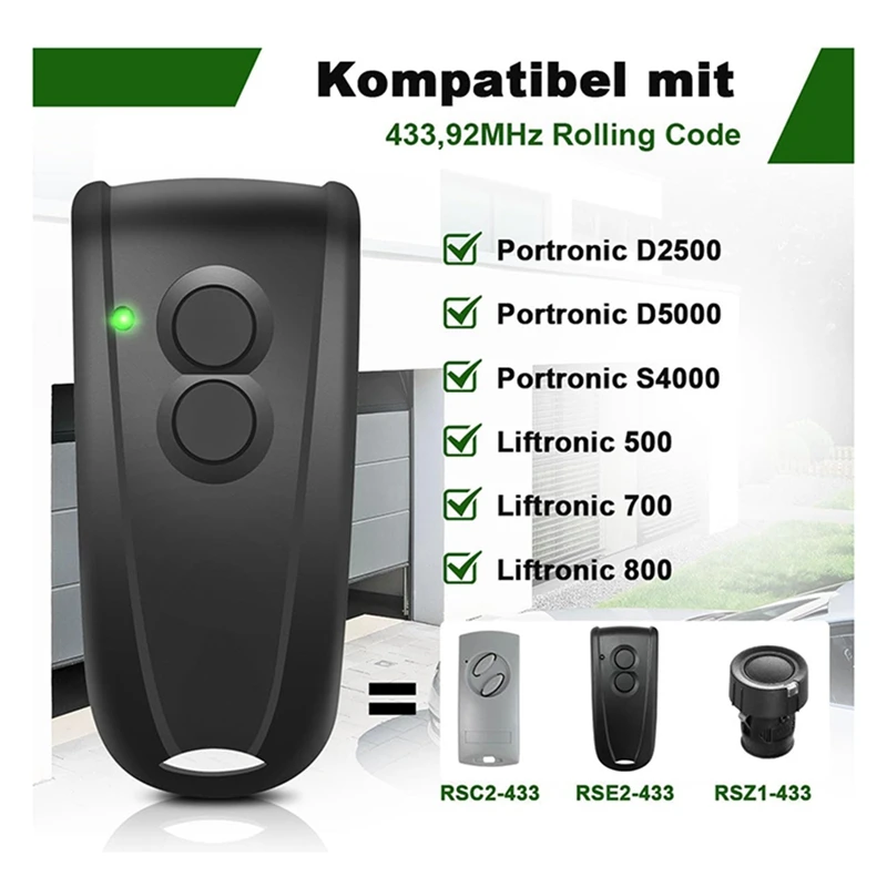2Pcs 433.92Mhz Remote Control For Garage Door Opener, 2 Channels Handheld Transmitter For Hormann Ecostar RSC2, RSE2