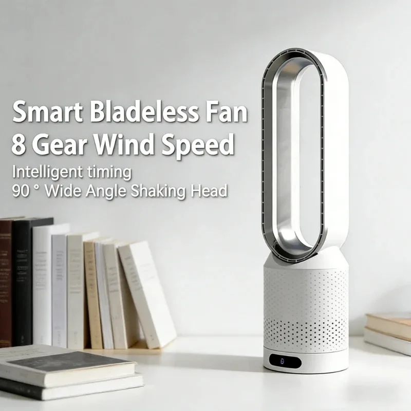Ventilateur purificateur d'air intelligent sans pales, ventilateur sans pales 2-en-1, ventilateur sans pales à circulation de vent naturel