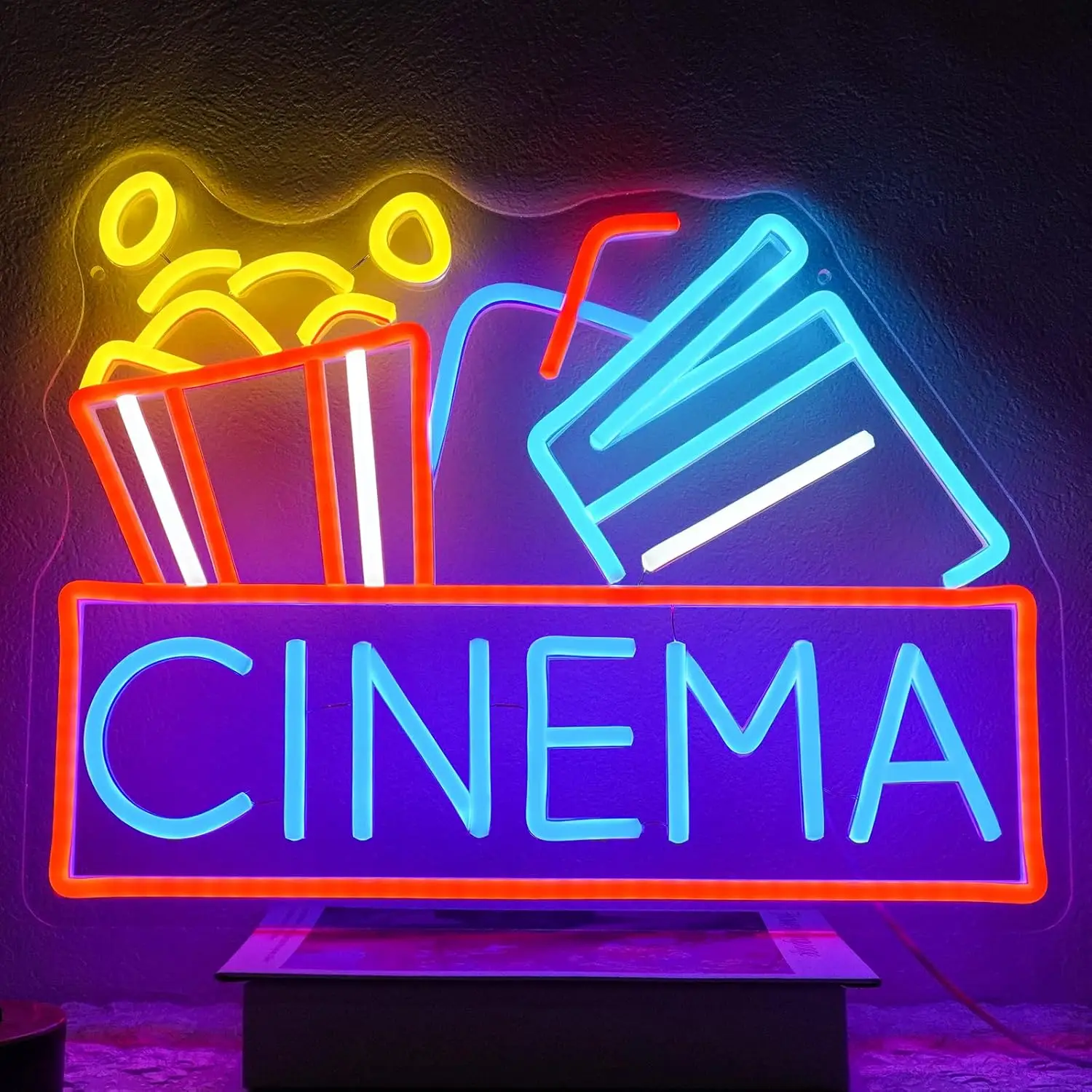 Popcorn Neon Sign Dimmable Food LED Neon Light for Home Cinema Snack Shop Kitchen Video Room Cafe Home Bar Party Man Cave Decor