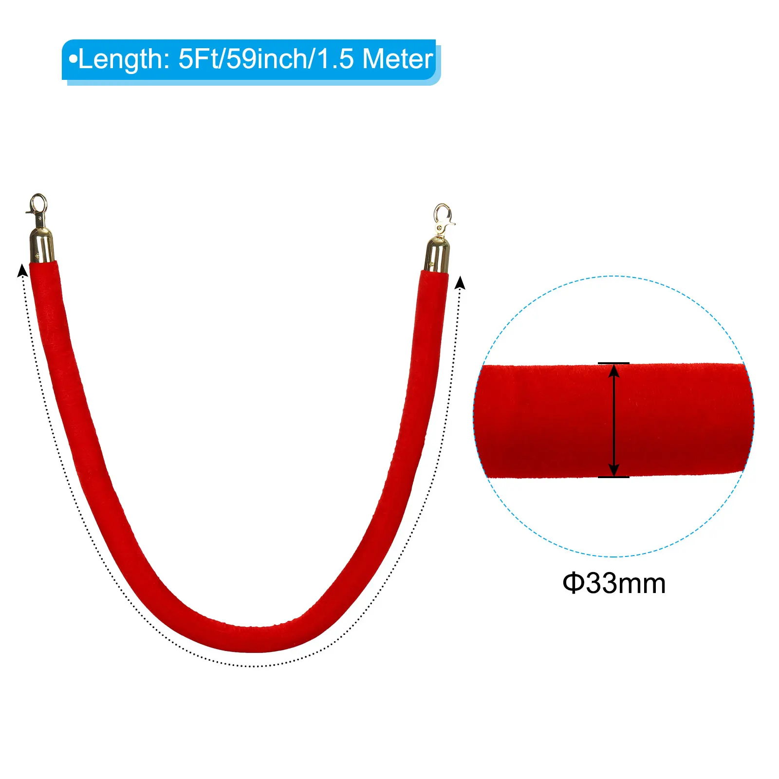 1-1.5M Velvet Stanchion Rope Crowd Control Barrier Rope with Snap Hooks Cordon Lanyard for Posts Stand Queue Divider of Hotel image 2