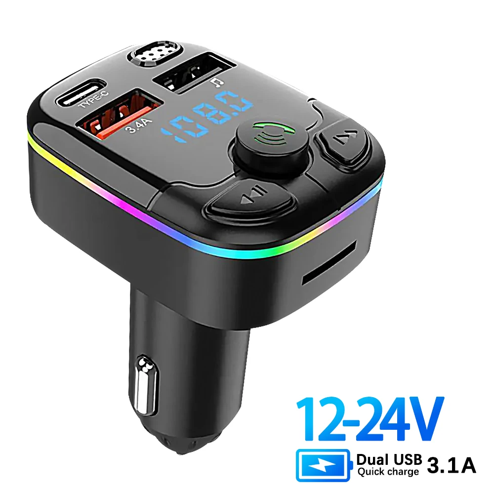 Car MP3 Player Wireless Bluetooth Noise Reduction Audio Receiver Fm Transmitter Handfree Dual Usb Car Kit Car Fast Charger 5.0